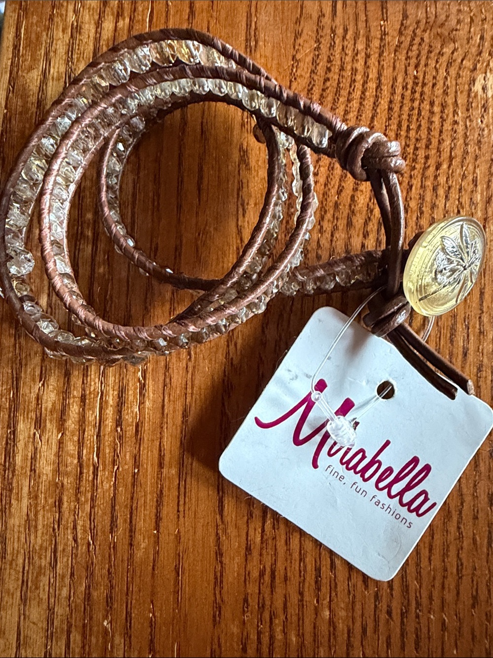 MIRABELLA Bracelet Necklace Crystals Dragonfly Button Multi-Wrap Leather Beads